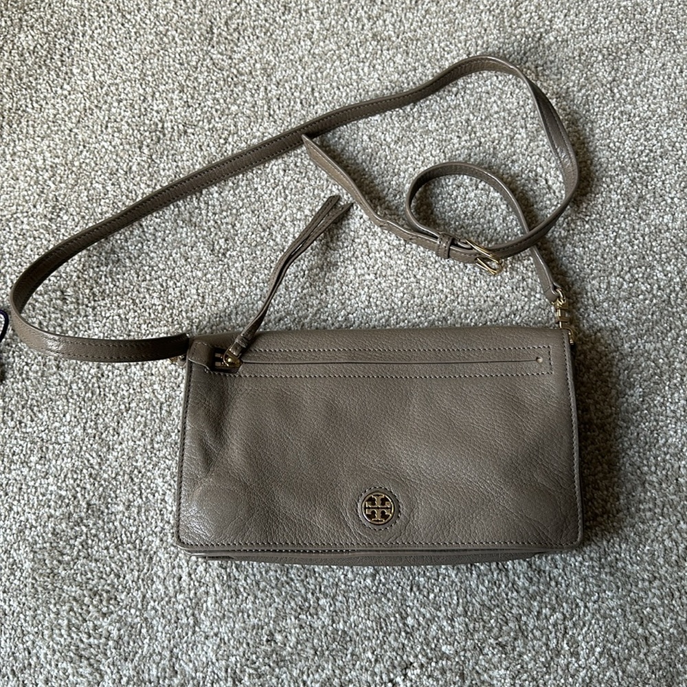 Tory Burch taupe crossbody purse